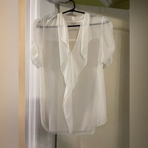 Babaton sheer white v neck blouse